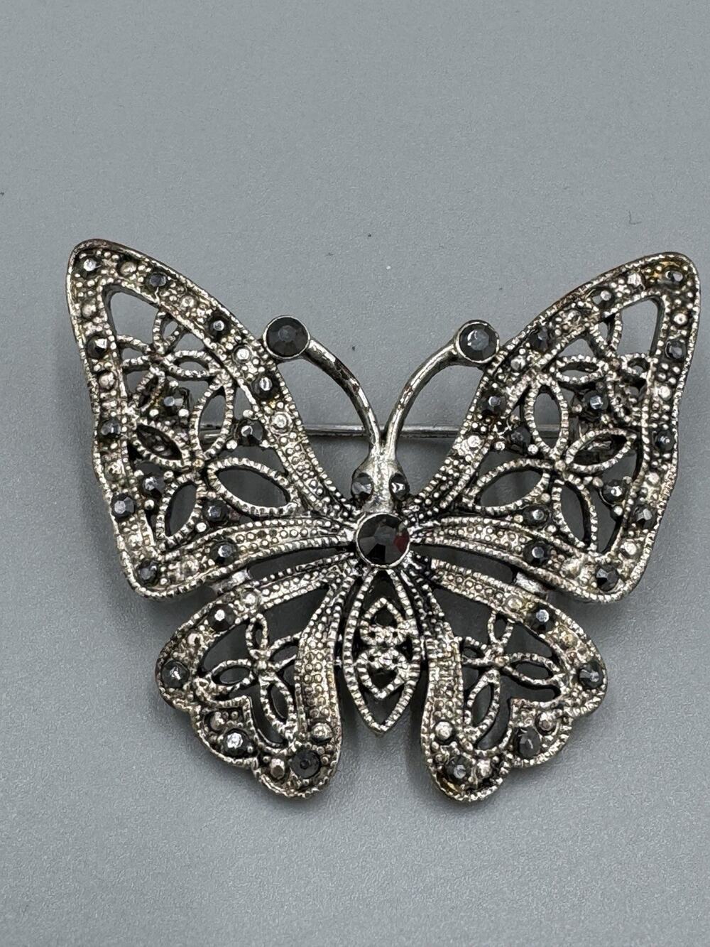 Vintage Silver Colored Butterfly Lapel Pin Brooch